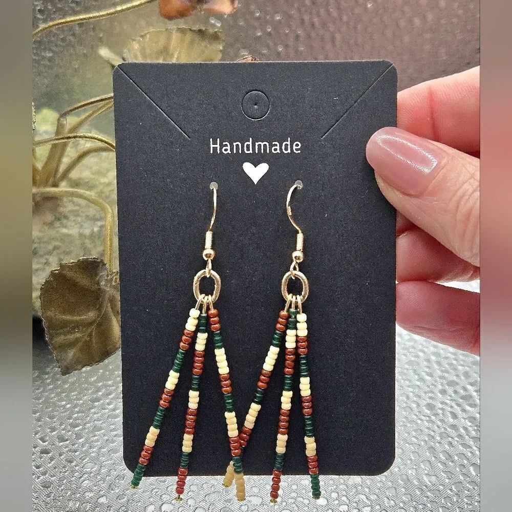 "5/$40" Handmade Southwestern Seed Bead Dangle Stick Earrings 925 Ear Wires
